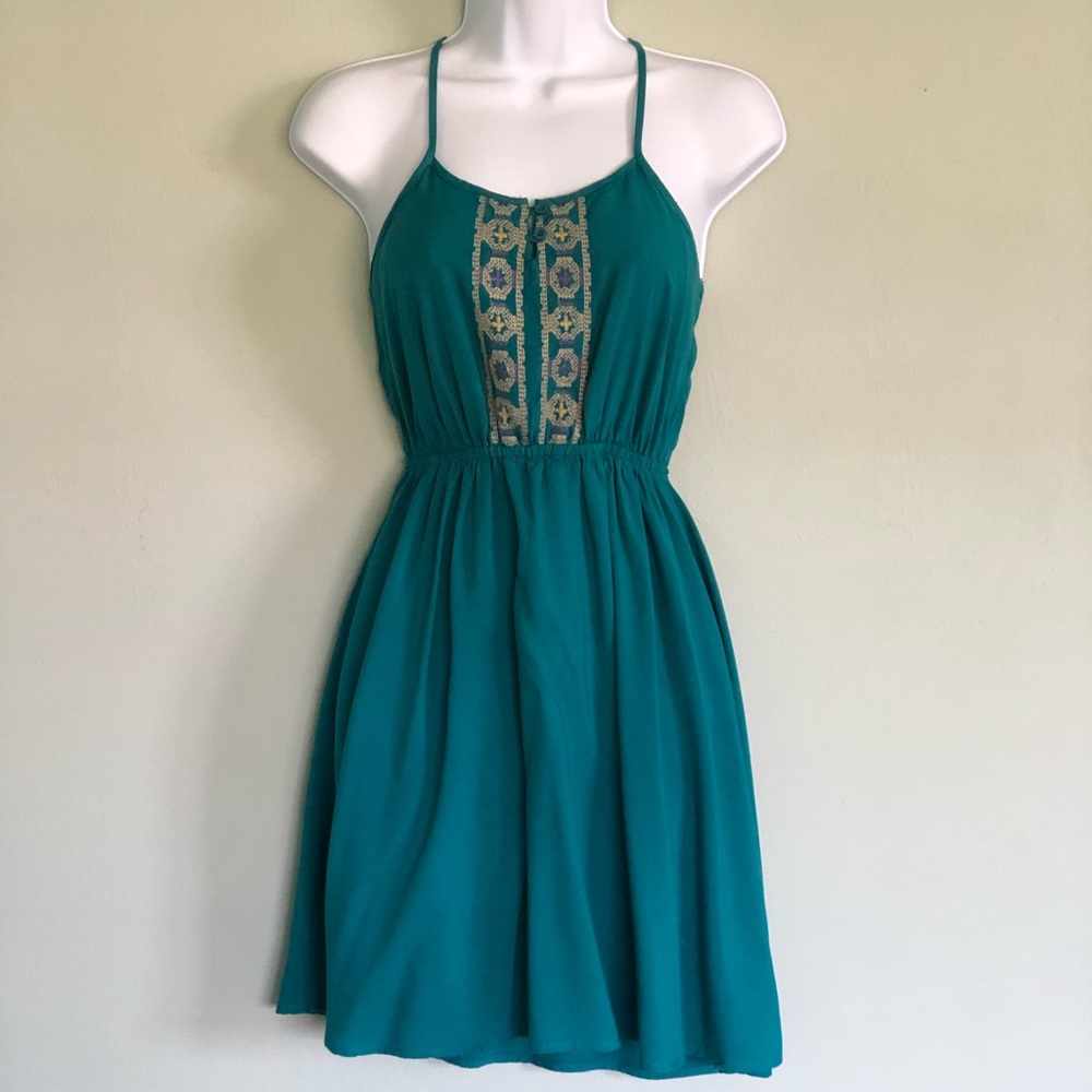 Mossimo teal boho sundress with embroidery detail